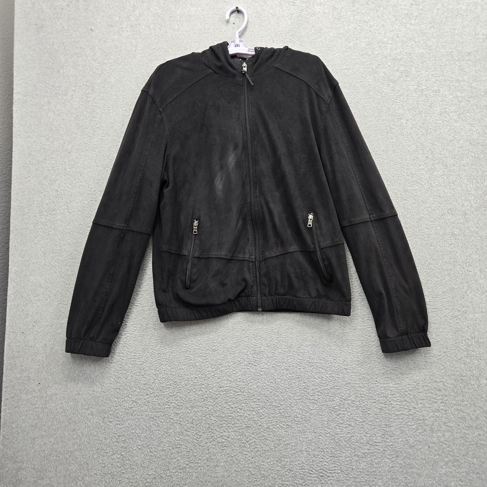 Armani Exchange Men Jacket L/G Black Nylon Polyester Faux Suede Hooded